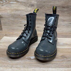 Dr. Martens Gray Patent Leather Combat Boots Women's Size 8